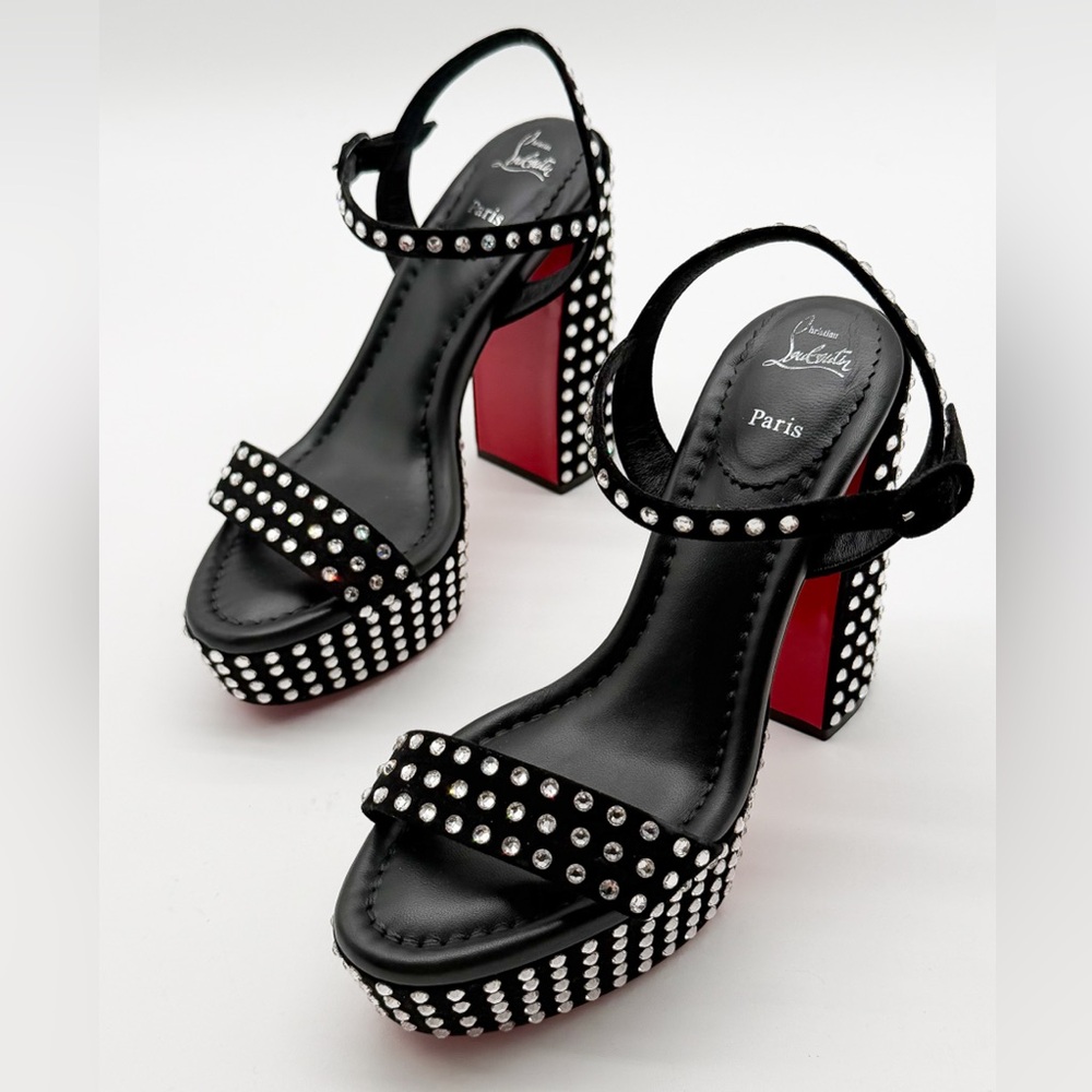 Christian Louboutin Movida Jane Crystal-Embellished Suede Platform Sandal EU37.5 - Picture 10 of 14
